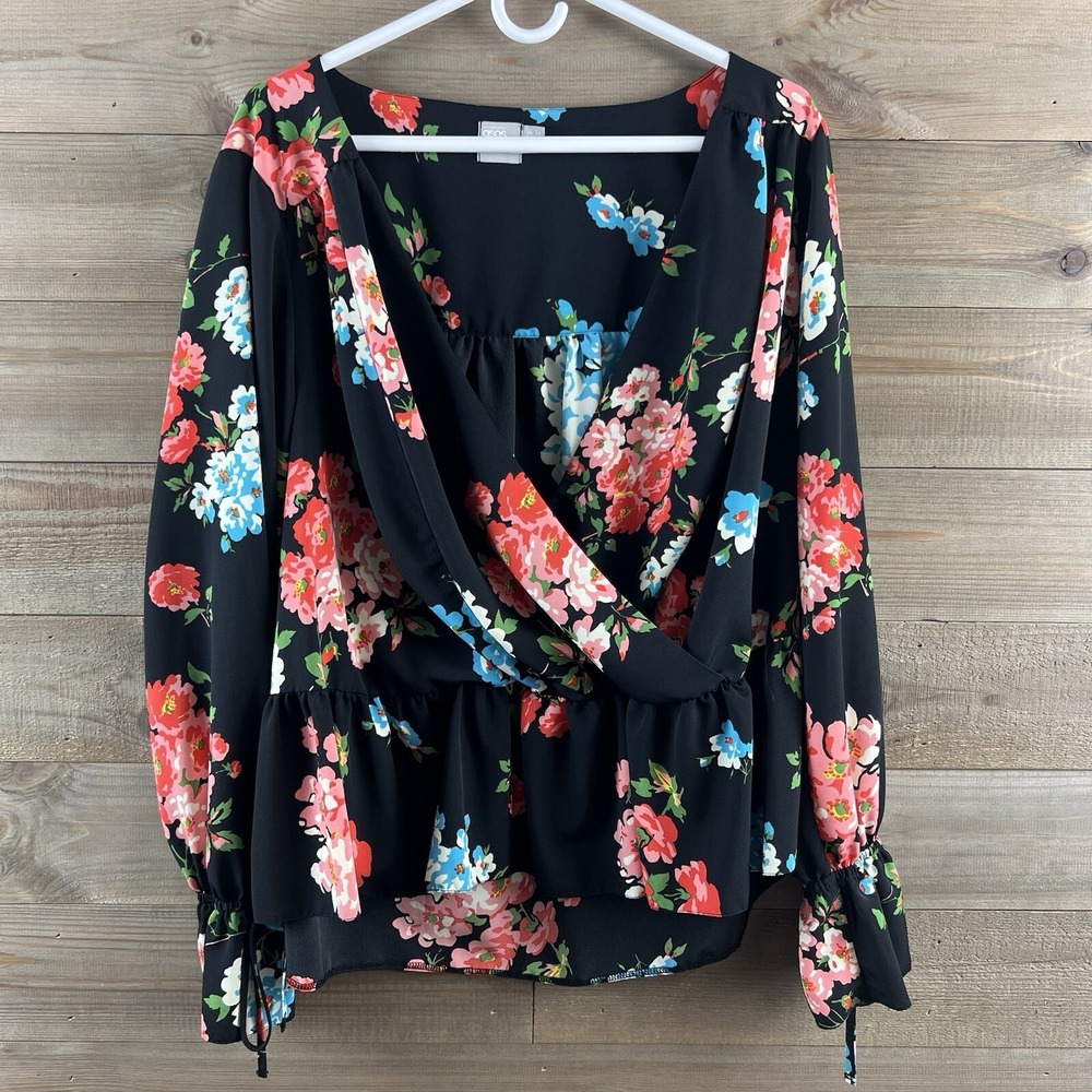 ASOS Womens Blouse Flora Long Bell Sleeves Faux Wrap VNeck Peplum Black Size 18